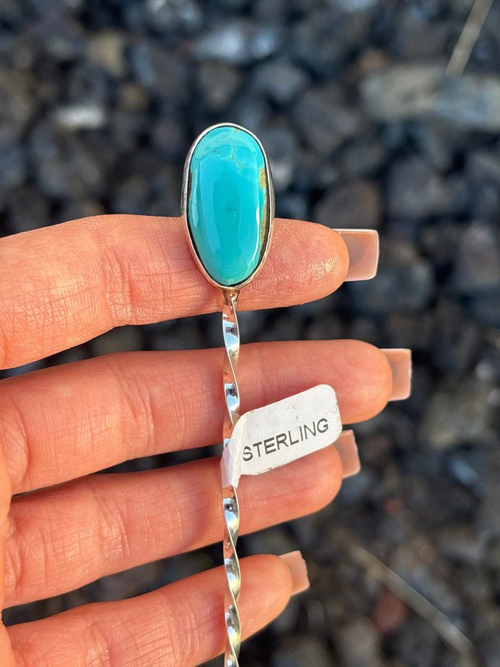 Native American, Hand-Made, Turquoise & Sterling Silver Hat Pin