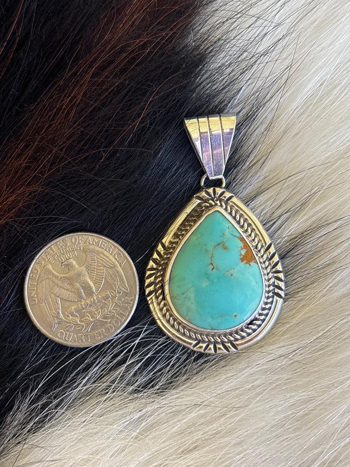Native American, Hand-Made, Turquoise & Sterling Silver Naja Pendant