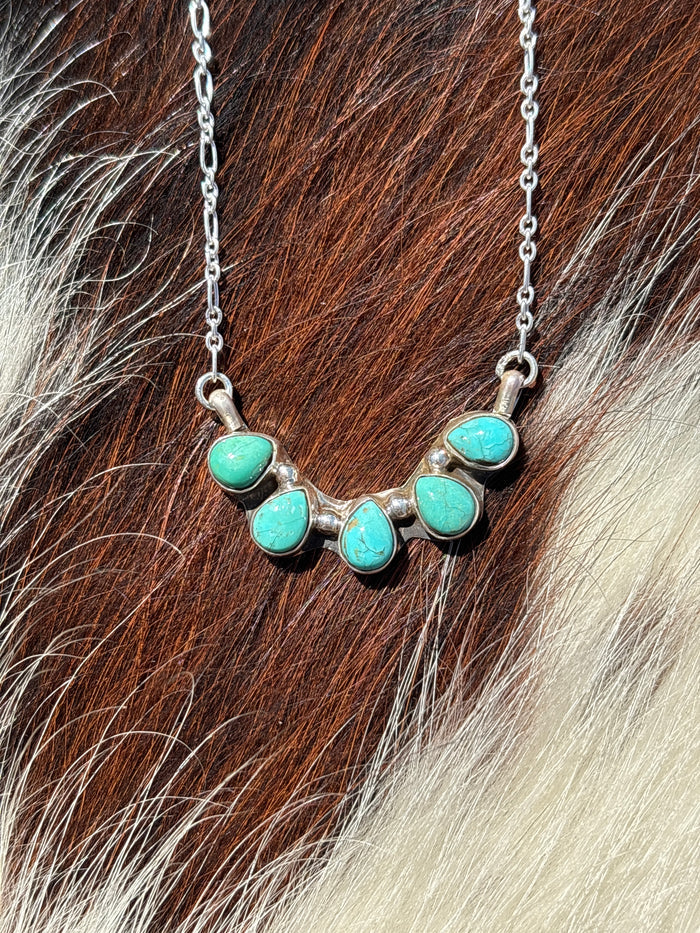 Native American, Hand-Made, Turquoise & Sterling Silver Necklace
