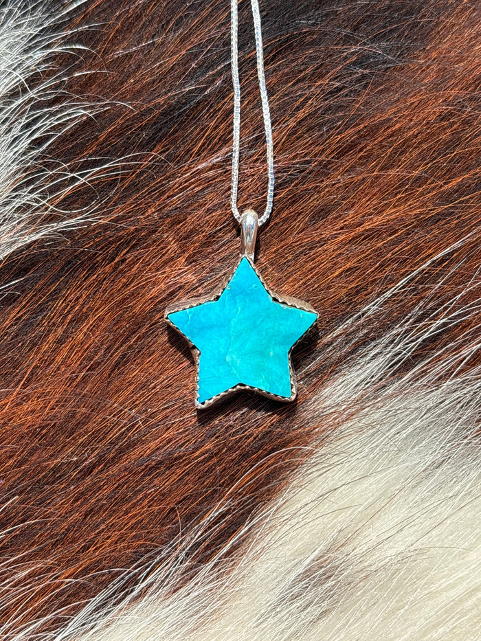 Native American, Hand-Made, Turquoise & Sterling Silver Star Necklace