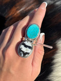 Native American, Hand-Made, Turquoise, Zebra Jasper & Sterling Silver Ring