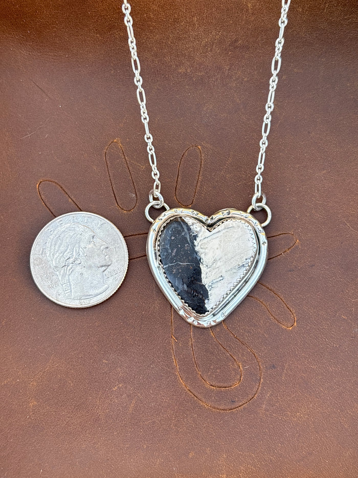 Native American, Hand-Made, White Buffalo & Sterling Silver Heart Necklace