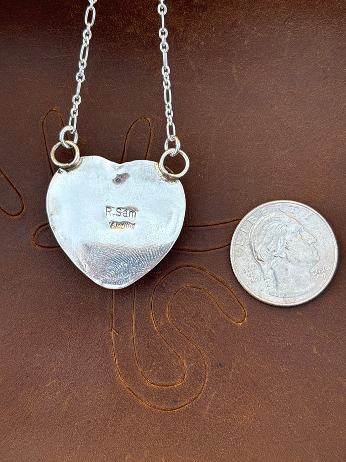 Native American, Hand-Made, White Buffalo & Sterling Silver Heart Necklace