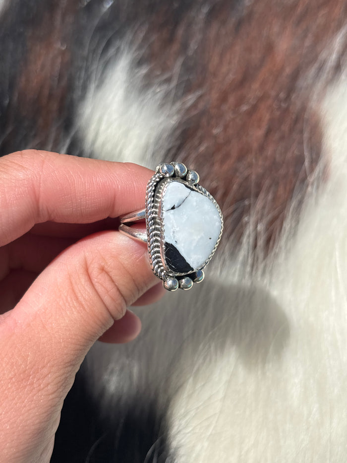 Native American, Hand-Made, White Buffalo & Sterling Silver Ring