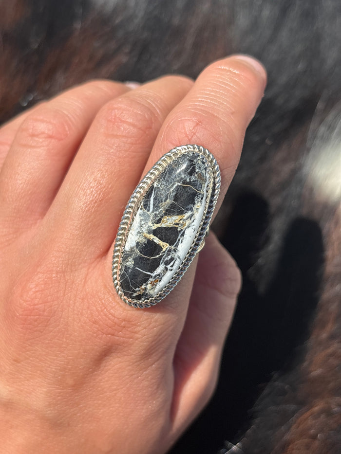 Native American, Hand-Made, White Buffalo & Sterling Silver Ring