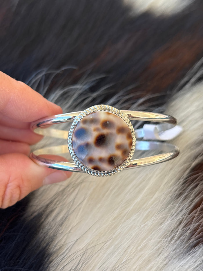 Native American, Handmade, Cowrie & Sterling Silver Cuff