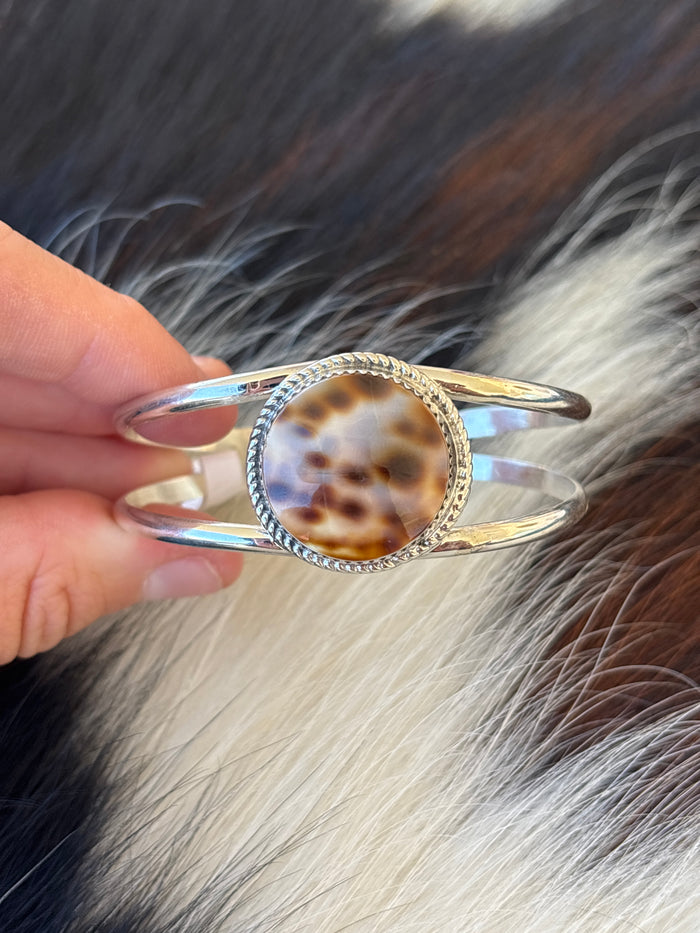 Native American, Handmade, Cowrie & Sterling Silver Cuff