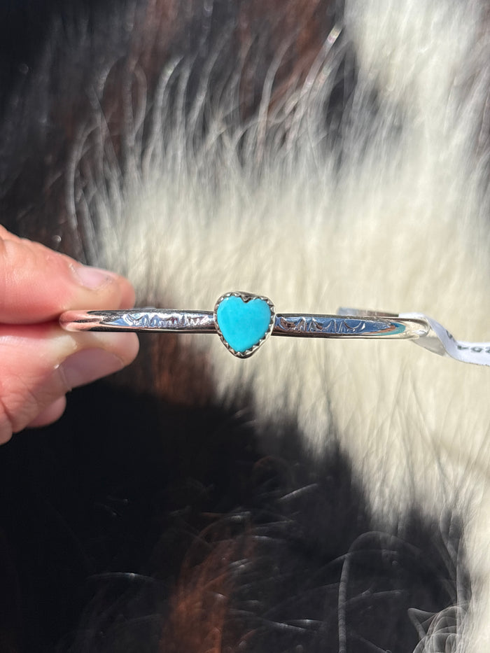 Native American, Handmade, Turquoise & Sterling Silver Heart Cuff