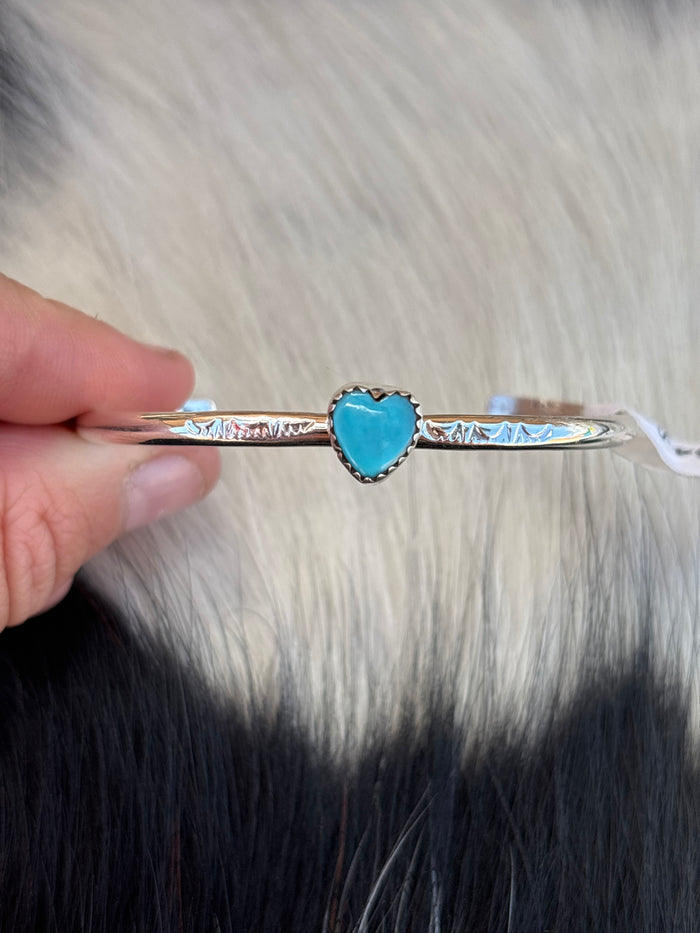 Native American, Handmade, Turquoise & Sterling Silver Heart Cuff
