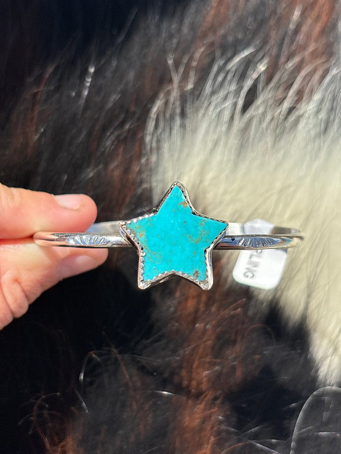 Native American, Handmade, Turquoise & Sterling Silver Star Cuff