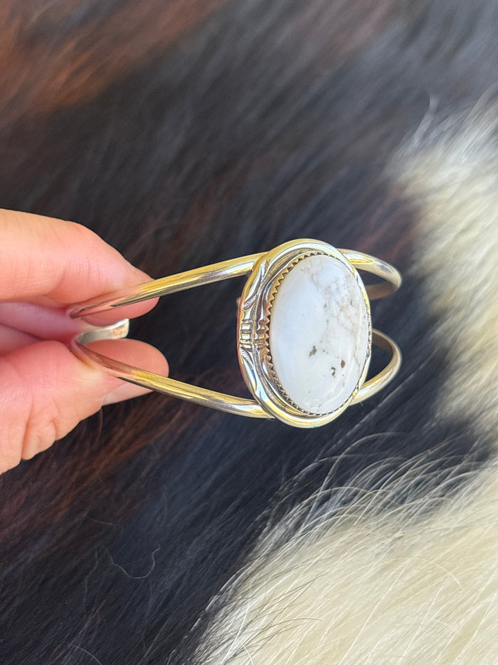 Native American, Handmade, White Buffalo & Sterling Silver Cuff