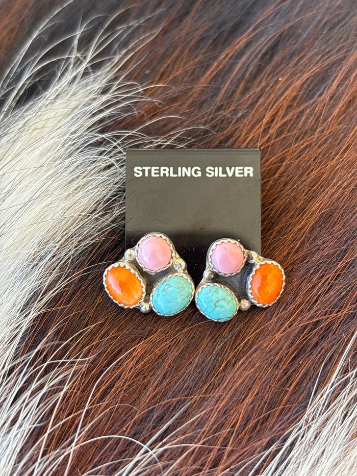 Native Made, Multi-stone & Sterling Silver Earrings
