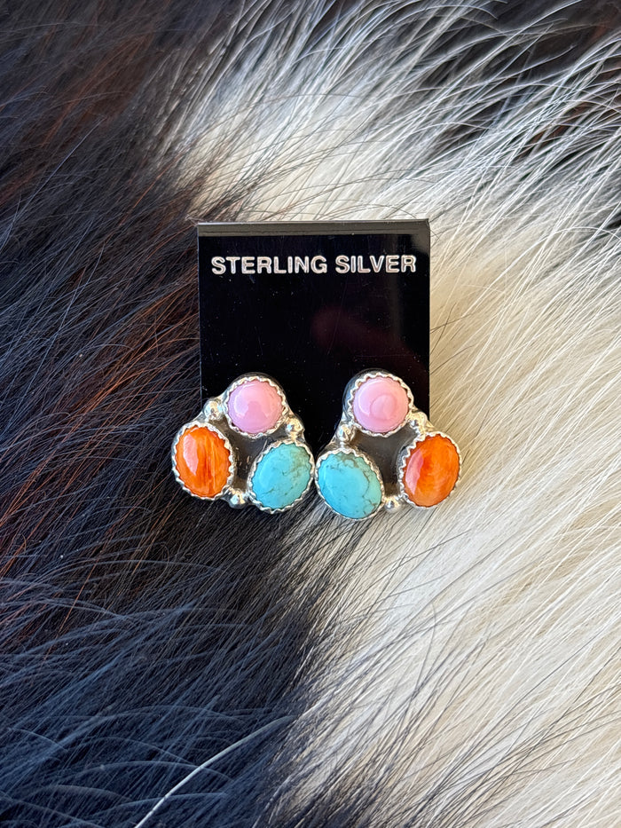 Native Made, Multi-stone & Sterling Silver Earrings