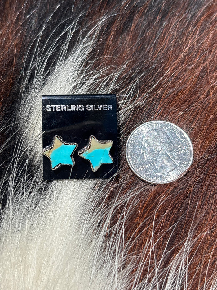 Native Made, Turquoise & Sterling Silver Star Earrings