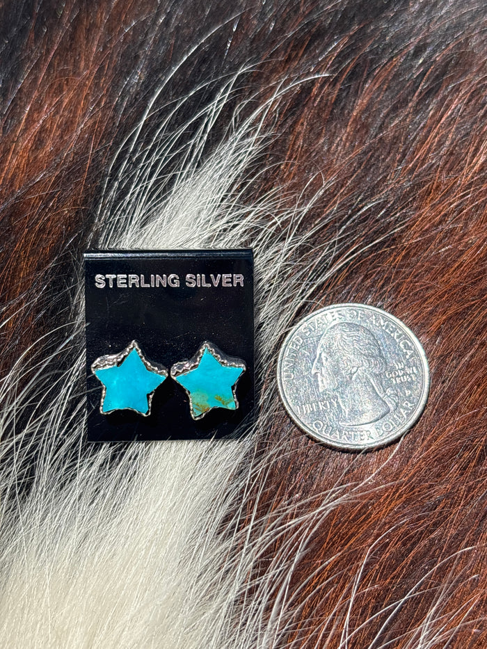 Native Made, Turquoise & Sterling Silver Star Earrings