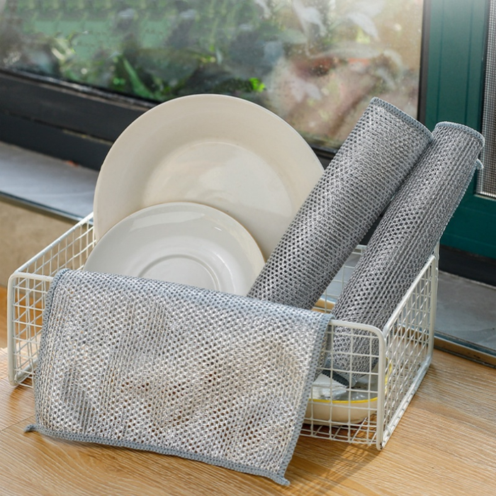 Non-Scratch Iron Microfiber Mesh Dishrag Washing Pot Rags Kitchen Towel