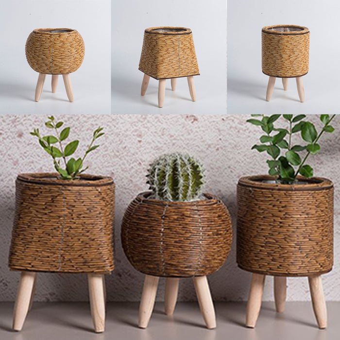 Nordic Style Faux Rattan Plant Stand Flower Shelf Flower Pot