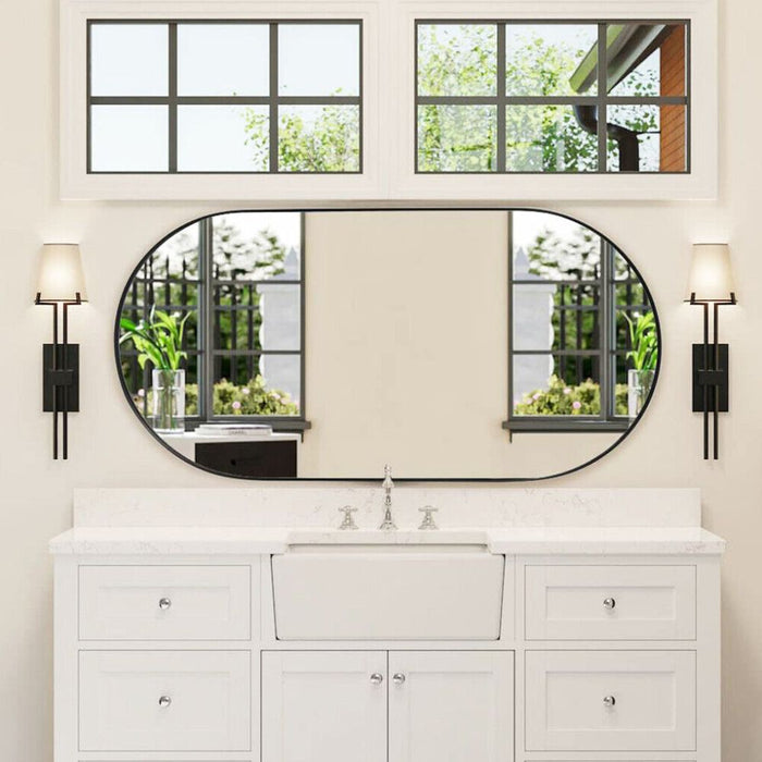 Oval Black Metal Mirror for Modern Bathrooms