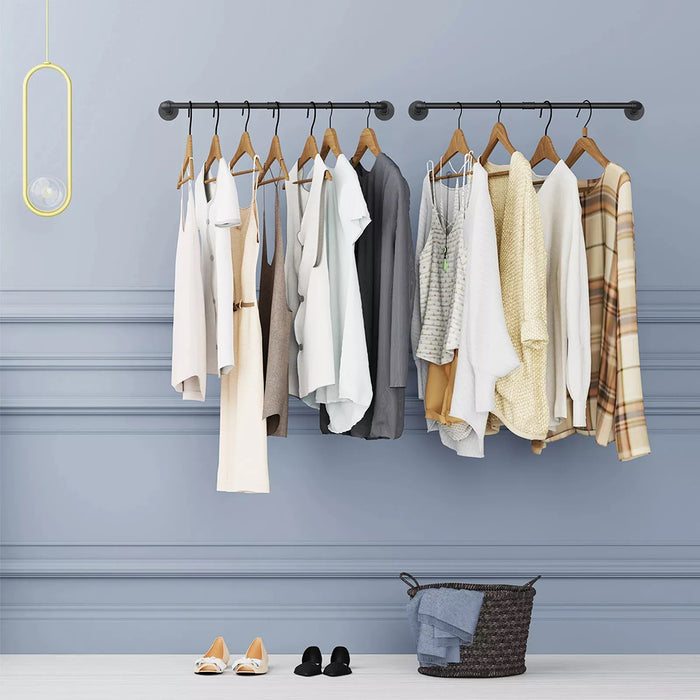 Pack Of 2 Wall-mounted Iron Industrial Pipe Clothes Rail Rack
