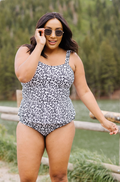 Peplum Tankini in White Leopard (Final Sale)