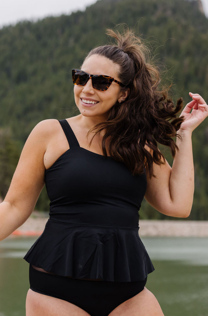 Peplum Tankini in White Leopard (Final Sale)