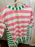 Pink and Green Striped Patchwork Top