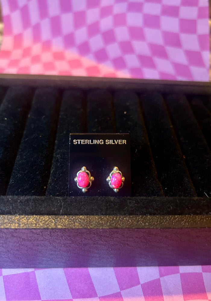 Pink Opal Studs With Detail