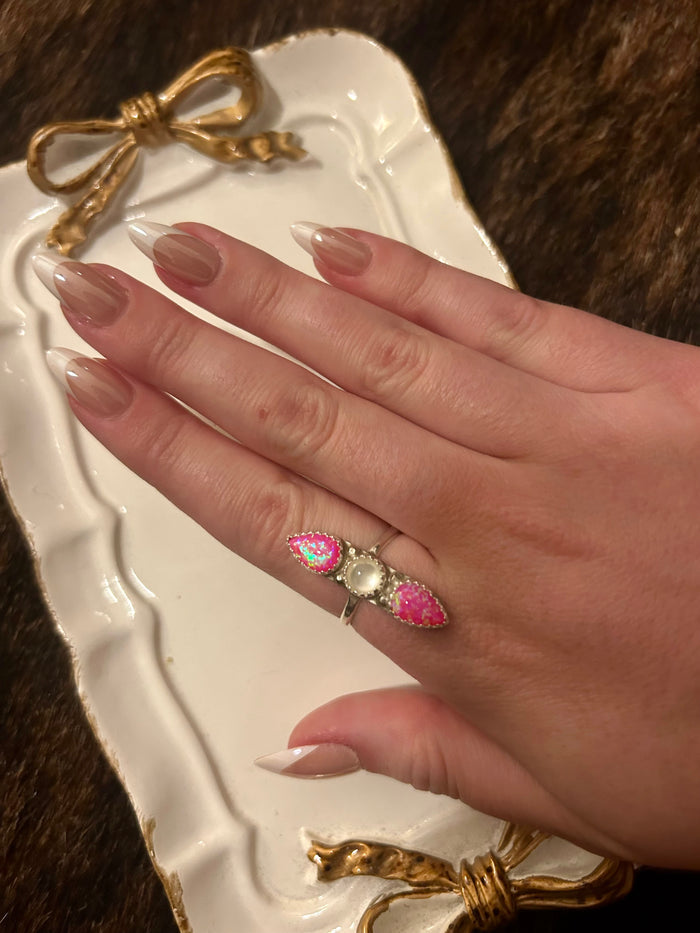 Pink Opal Three Stone Ring Size 7 1/2