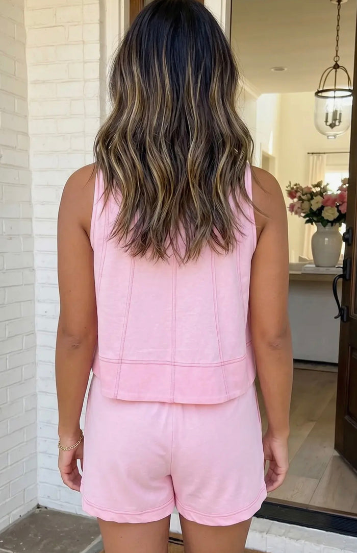 Pink Tank Top and Shorts Set