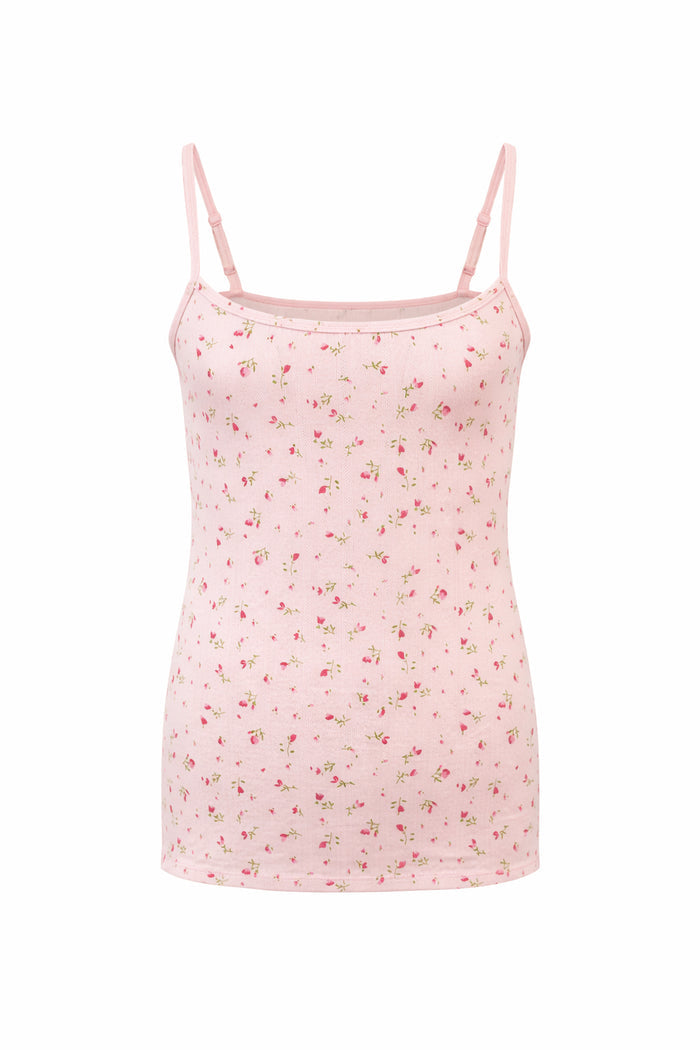 Pink floral camisole on a white background