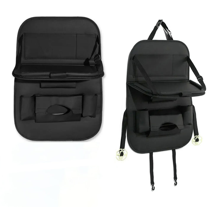 PU Leather Foldable Car Seat Organizer with Table Tray and Pockets