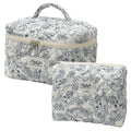 Quilted Floral Makeup Bag Set for Travel Coquette Aesthetic Cosmetic Bags (2-Piece)