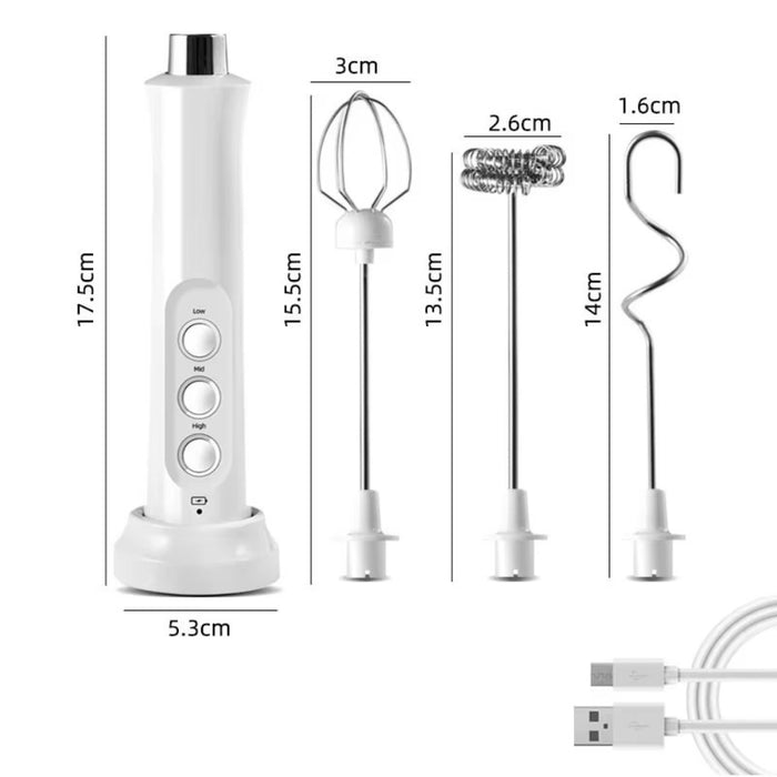 Rechargeable Electric Milk Frother 3 In 1 Handheld Coffee Mixer