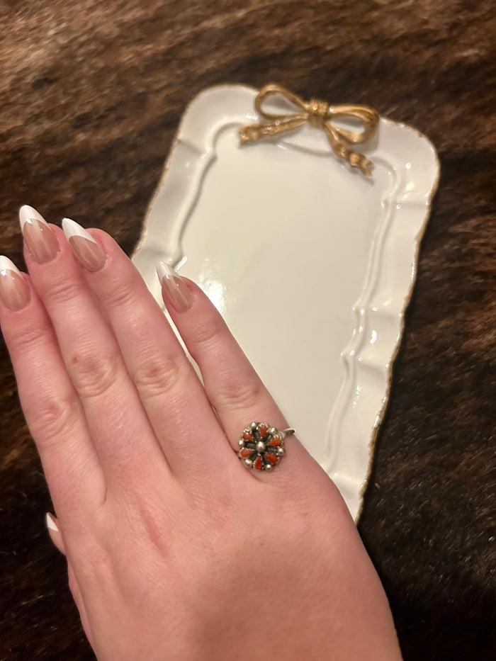 Red Coral Cluster Ring Size 4.5