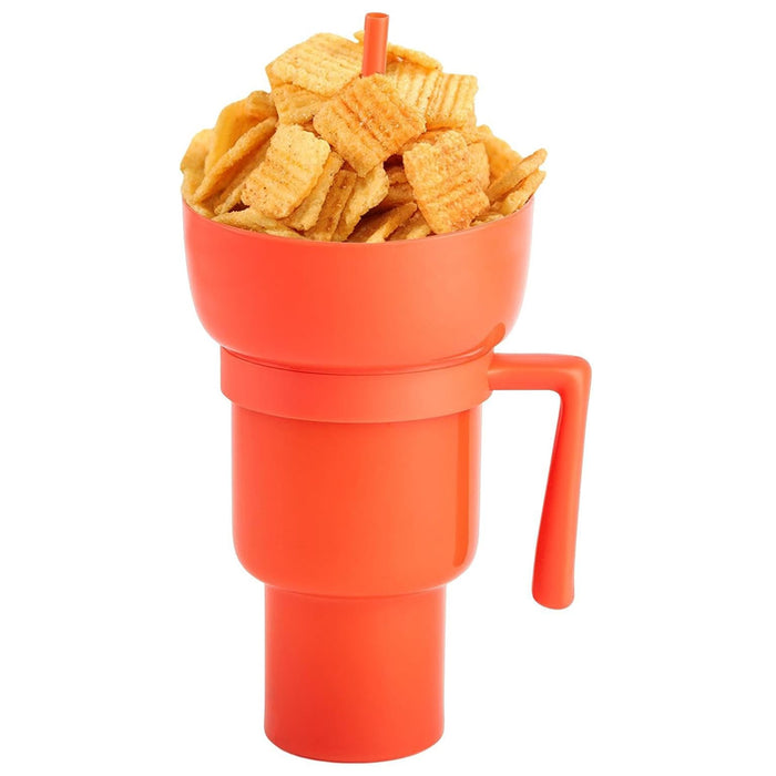 Snack and Sip Stadium Hand Cup Reusable Leakproof Snacking Bowl