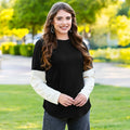 Ribbed Color Block Long Sleeve Top - Black