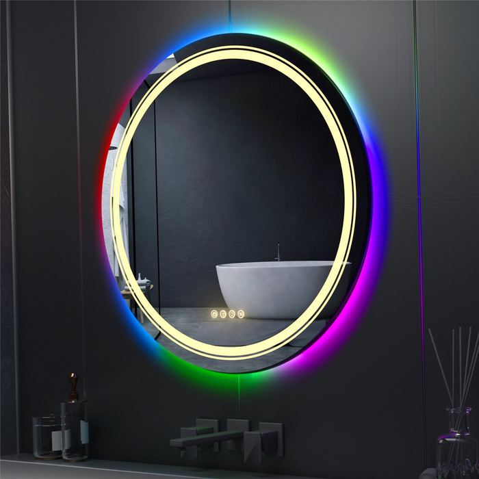 Round Bathroom Mirror with LED RGB Light