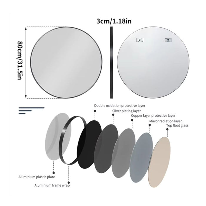 Round Metal Framed Mirror for Modern Living Room