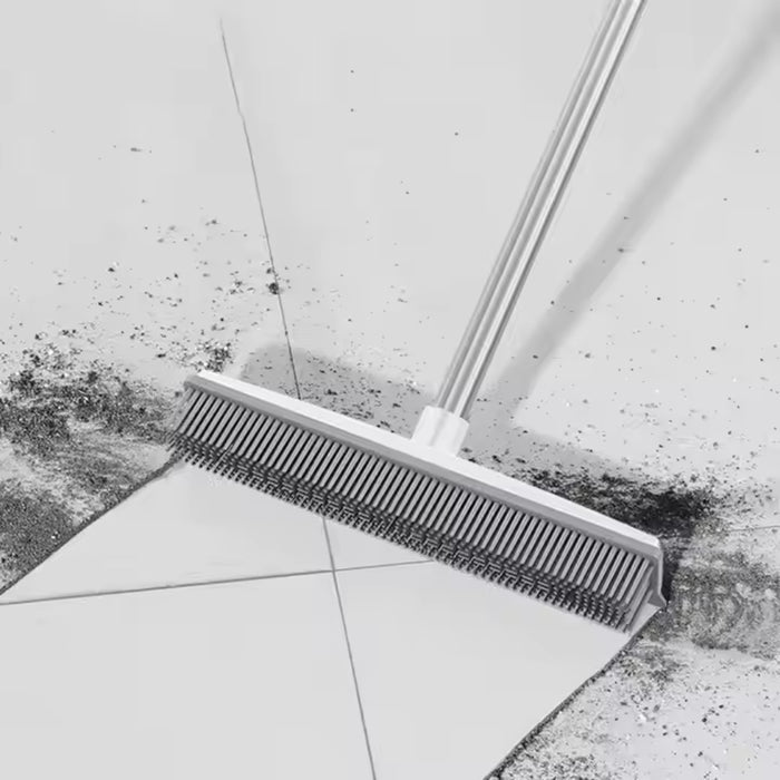 Rubber Broom Carpet Rake with Squeegee Long Handle for Pet Hair Fur Remover Broom