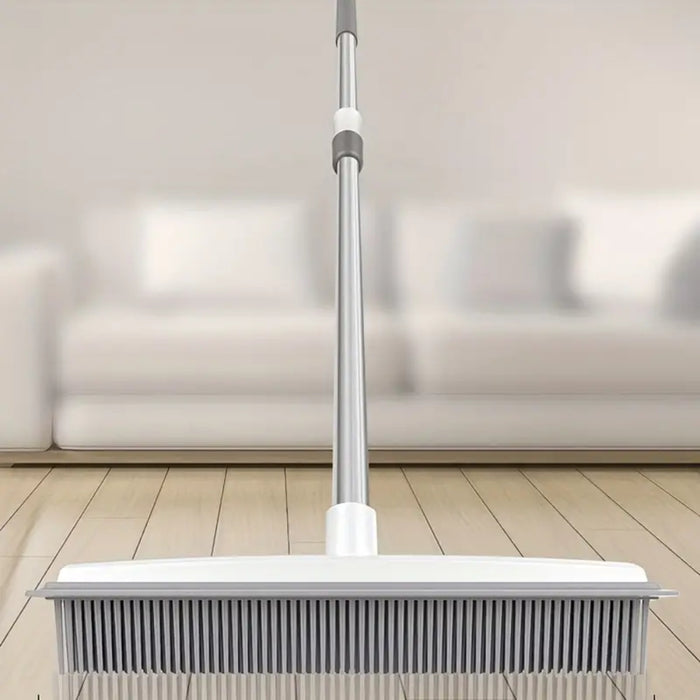 Rubber Broom Carpet Rake with Squeegee Long Handle for Pet Hair Fur Remover Broom