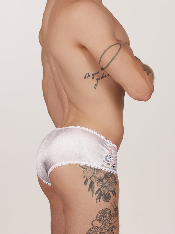 men's white satin and lace panties - XDress