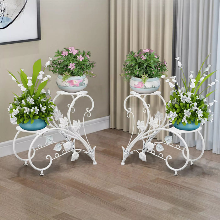Set of 2 Heavy Duty Metal Round Plant Stand Rustproof Flower Pot Display Holder