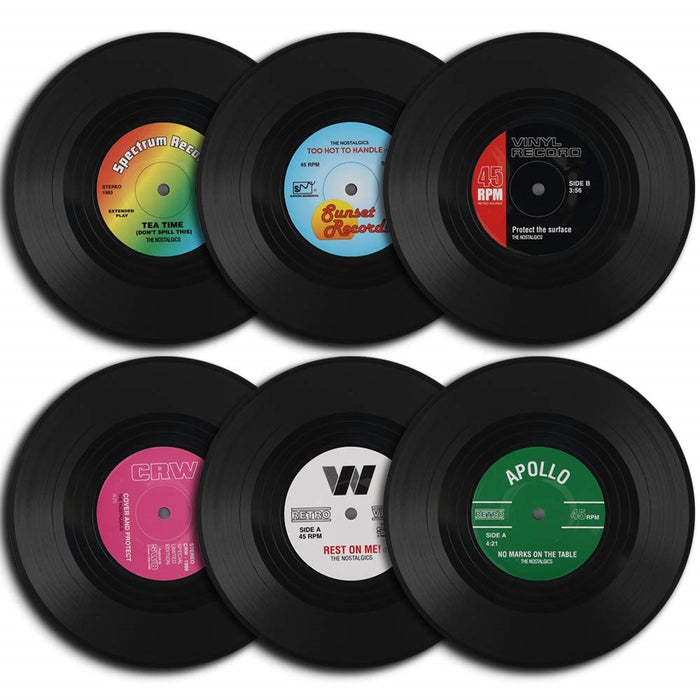 Set of 6 Colorful Retro Vinyl Record Disk Coasters for Drinks Vinyl Record Coaster Set