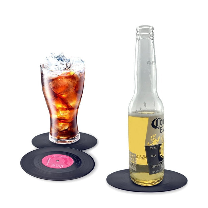 Set of 6 Colorful Retro Vinyl Record Disk Coasters for Drinks Vinyl Record Coaster Set