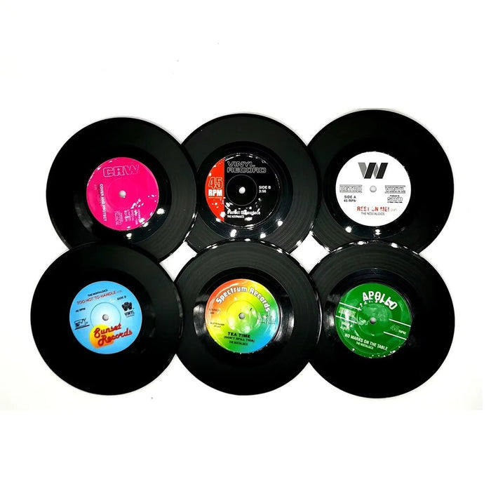 Set of 6 Colorful Retro Vinyl Record Disk Coasters for Drinks Vinyl Record Coaster Set