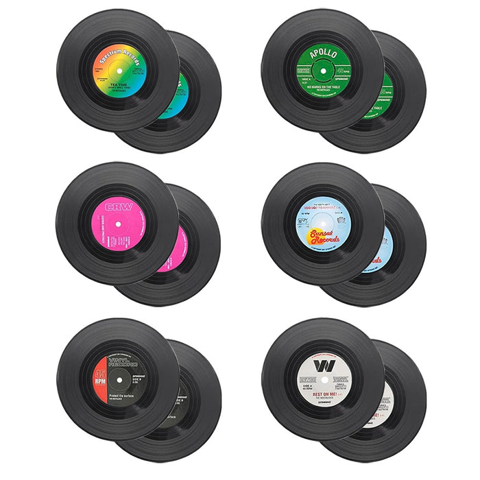 Set of 6 Colorful Retro Vinyl Record Disk Coasters for Drinks Vinyl Record Coaster Set