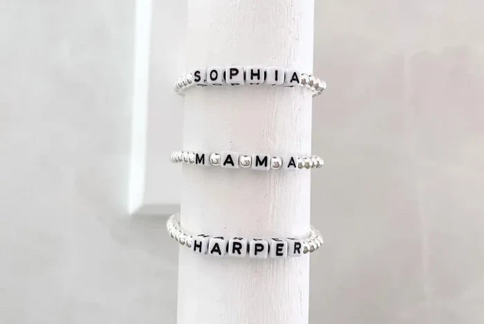 Silver Square Letter Beaded Name Bracelet