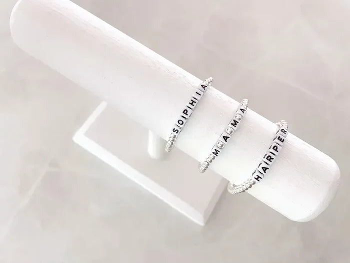 Silver Square Letter Beaded Name Bracelet