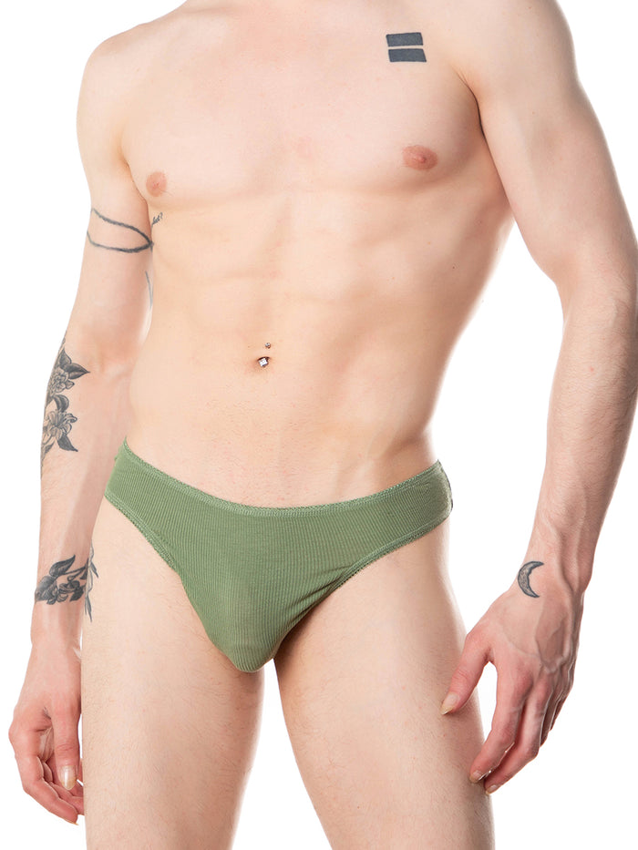 men's green ribbed thong - XDress
