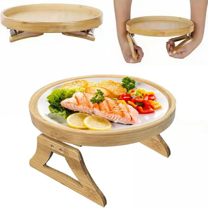 Sofa Tray Table Natural Bamboo Sofa Armrest Clip-On Tray
